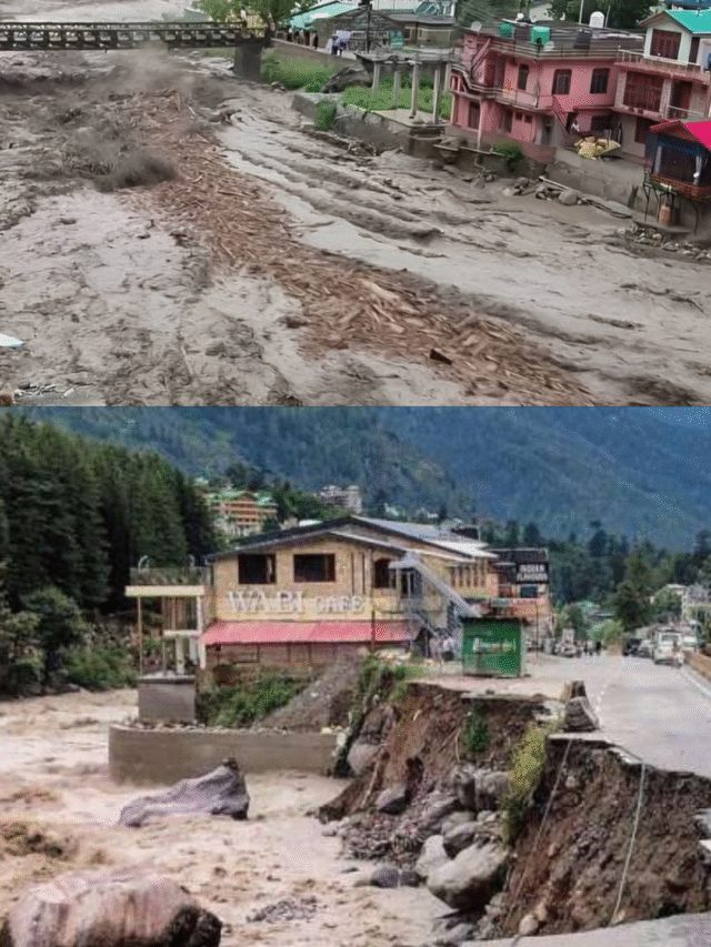 manali floods 2025 beas river wrecks highways and landmark