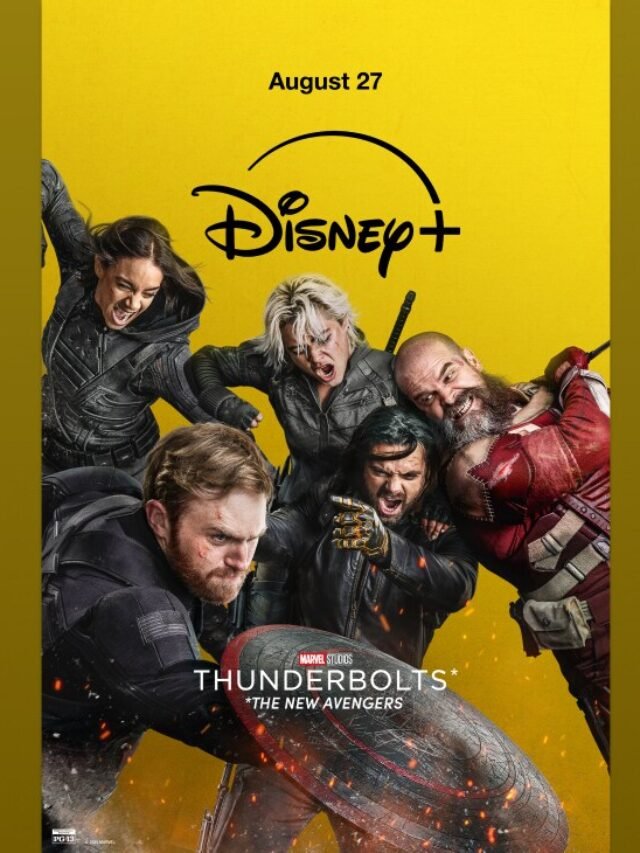 thunderbolts streaming on disney+ official poster with marvel characters