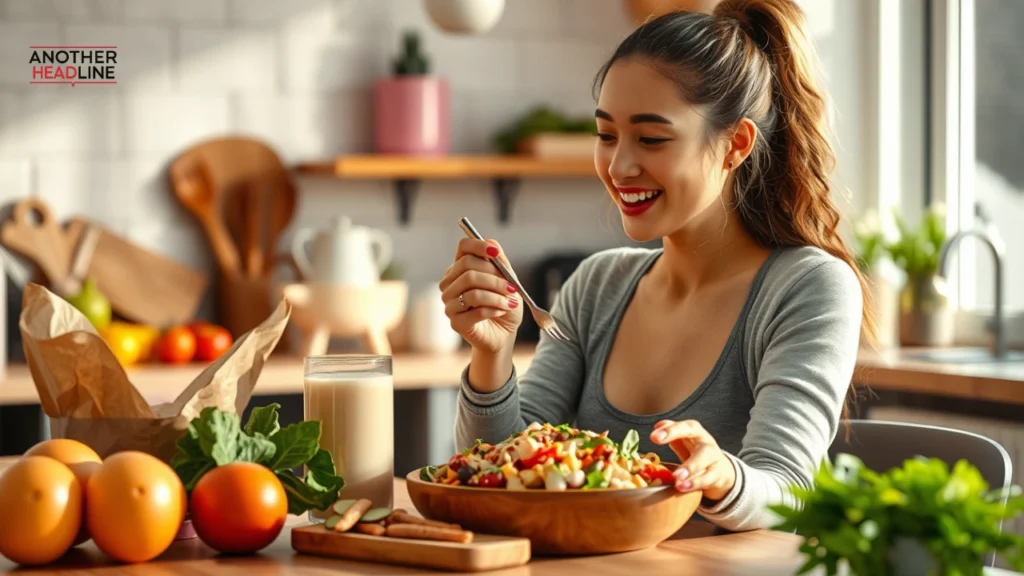 lady enjoying high-protein meals nuts, beans, and protein shakes-wellhealthorganic.com protein guide