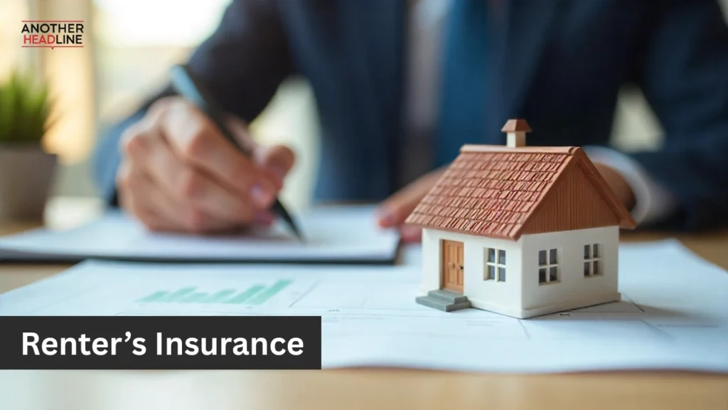 miniature house on documents with renter’s insurance text – mywebinsurance.com renters insurance