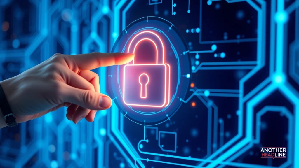 futuristic cybersecurity concept with person touching glowing digital lock -freedoor2.4.6.8