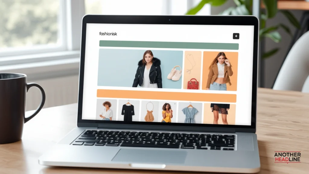 laptop showing fashionisk .com homepage with trendy, affordable fashion collections