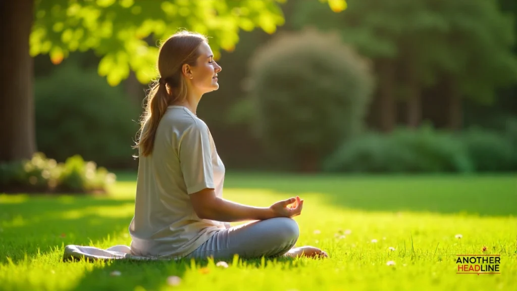 woman meditating peacefully in a garden surrounded by nature -kialodenzydaisis healing