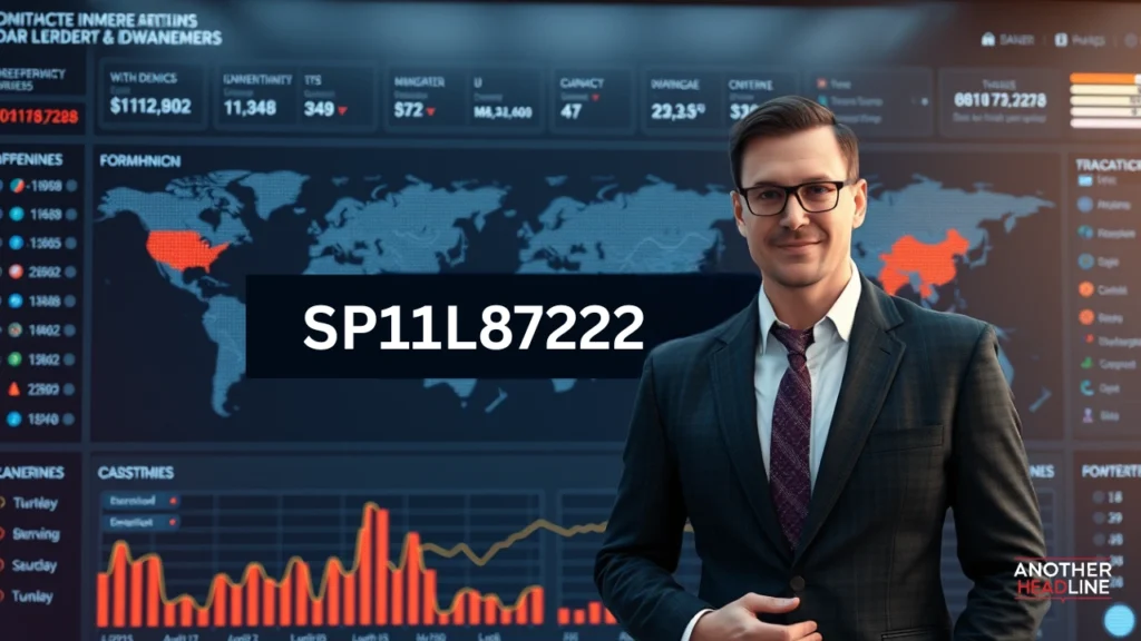 Professional analyzing a global digital network dashboard with SP11L87222 representing tech leadership