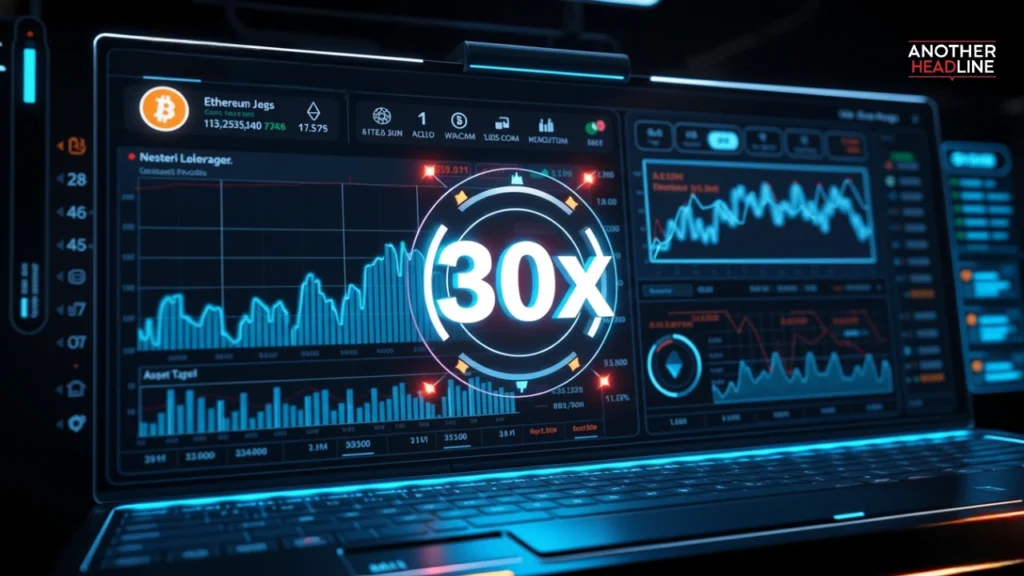 futuristic high-leverage crypto trading dashboard — crypto30x.com asx