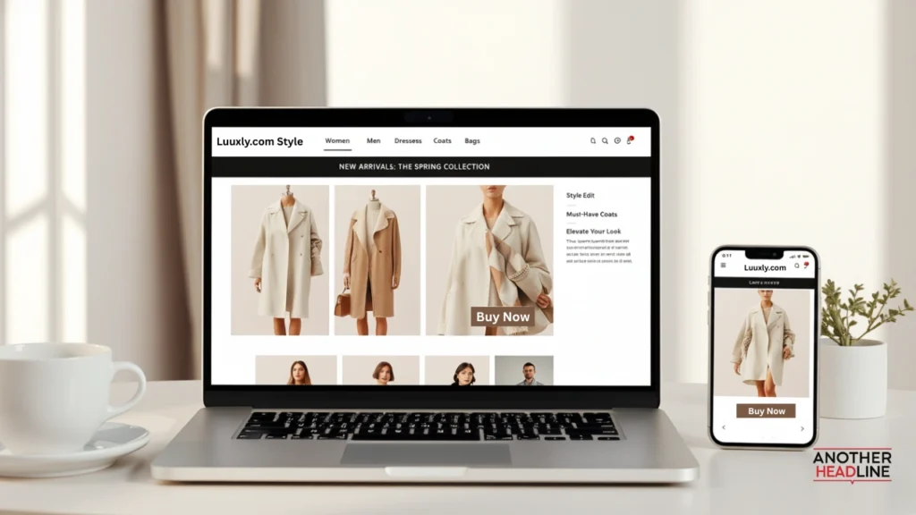 laptop and smartphone showcasing neutral-toned fashion lookbook  — luuxly.com style