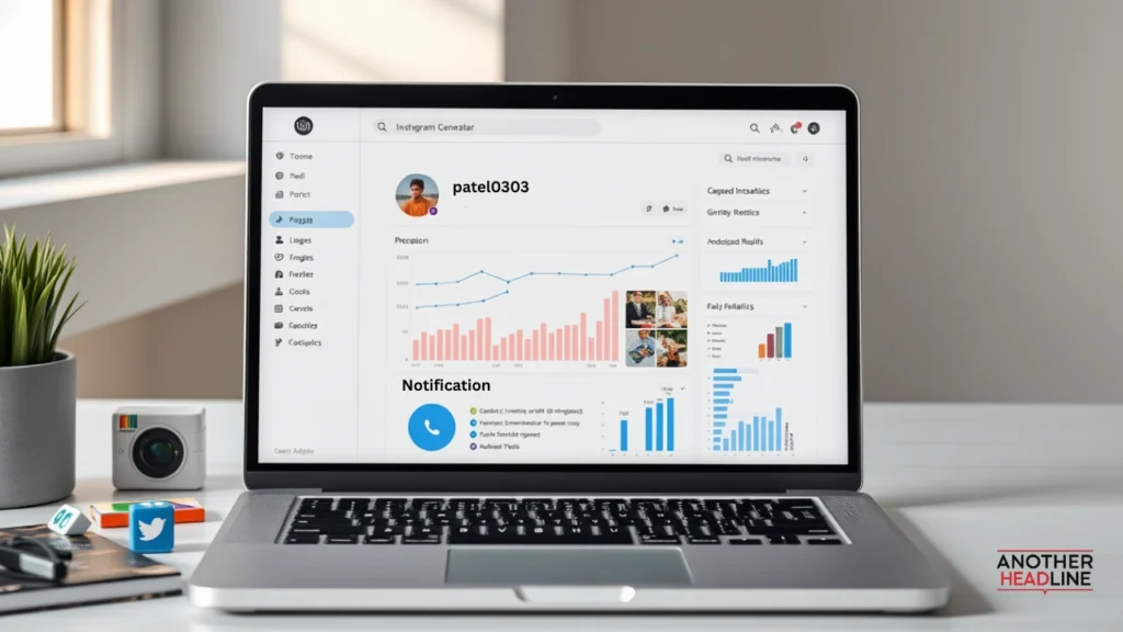 laptop with Instagram growth dashboard and social media icons on desk – cookape org