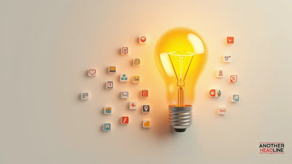 lightbulb with topic icons symbolizing innovation and creativity — sparkpressfusion com