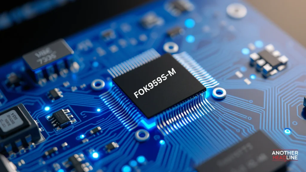 macro view of microchip on blue circuit board — fok959s-m model