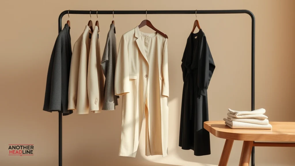 neutral luxury pieces on a  rack in a bright studio — luuxly.com style