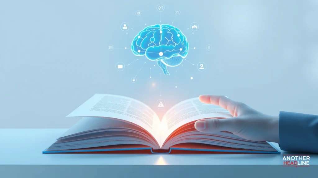 open tech book and futuristic interface for technarex