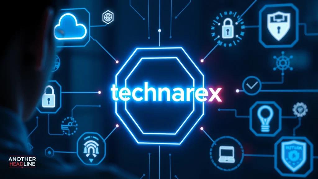 showing a user interacting with a holographic technarex interface