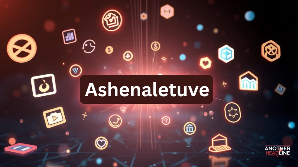 abstract word ashenaletuve in a digital space with icons representing creativity and identity
