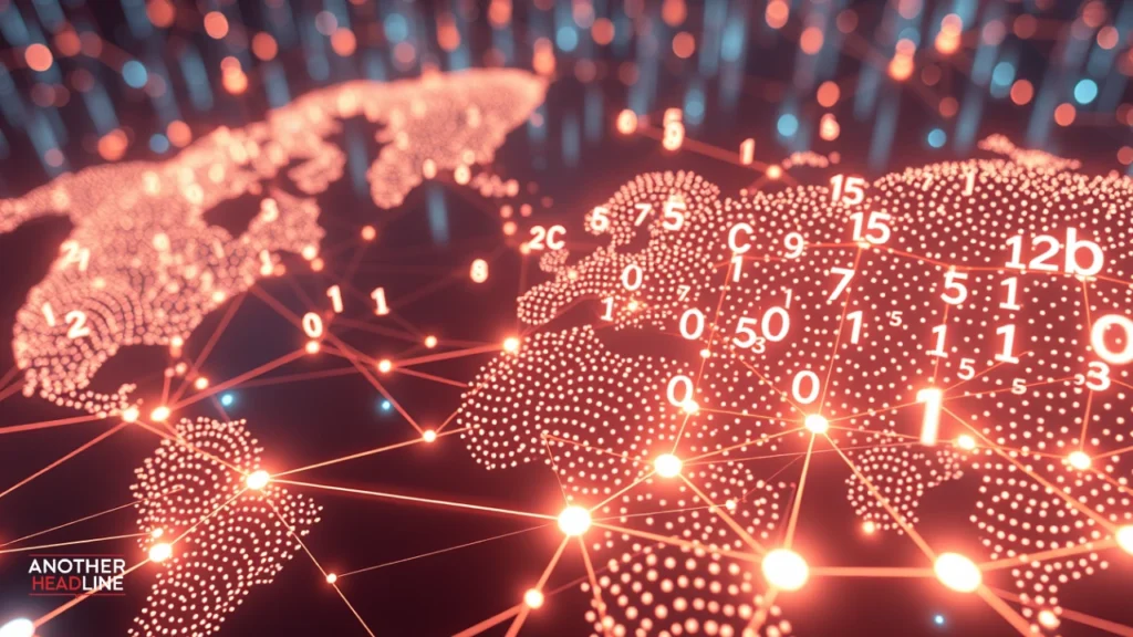 code over glowing global network, representing digital data systems