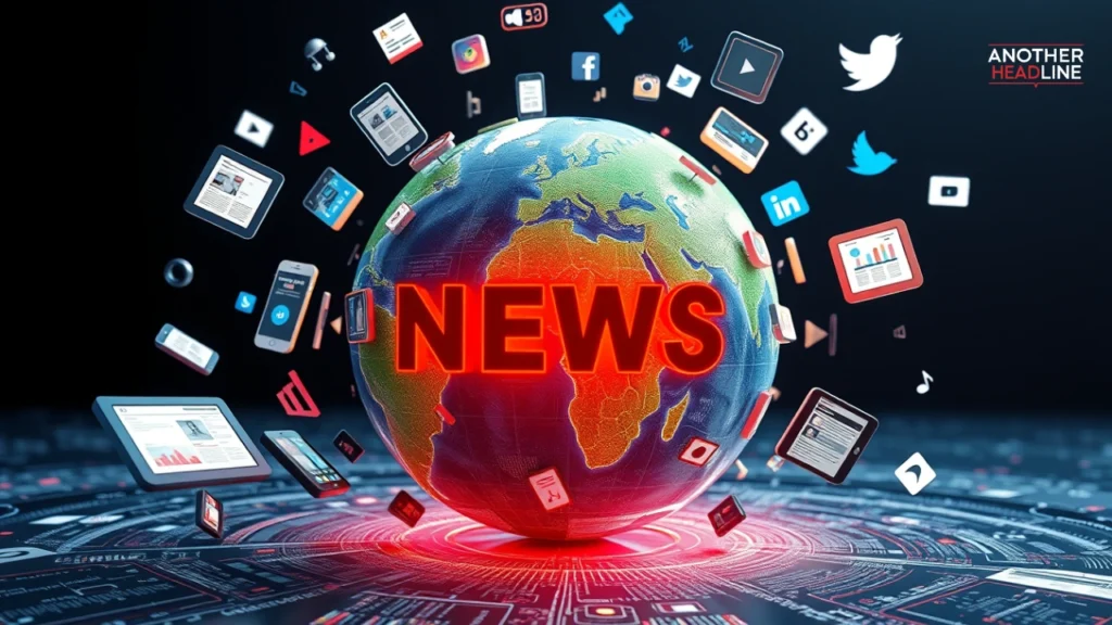 futuristic globe with digital news and social media icons representing modern media evolution — sinknews com