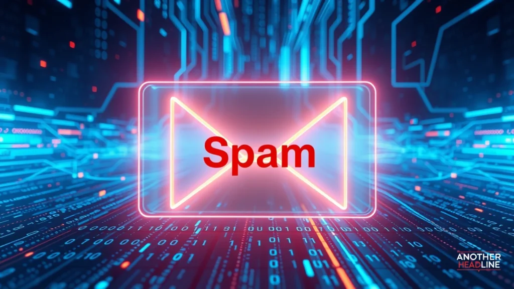 futuristic spam and phishing alert with digital envelope and cyber security theme, smsbombers org