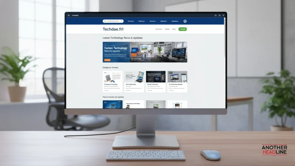 futuristic tech website interface with ai, blockchain, gadgets, and security — techdae.frl