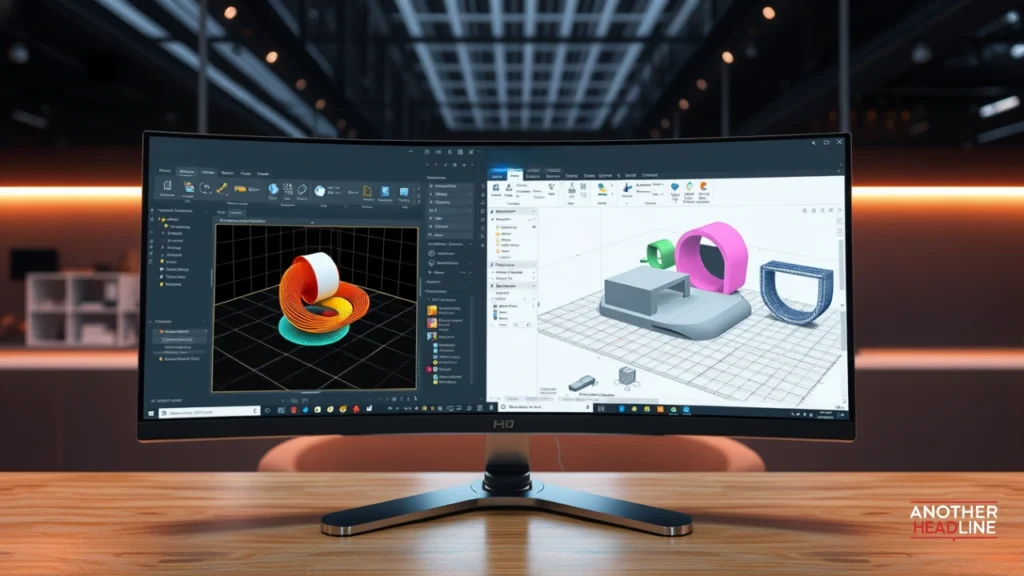 hazevecad04 cad interface showing 2d and 3d design tools on a large monitor