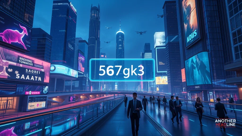 in game smart city with 567gk3 display, holograms, drones, and neon-lit skyscrapers