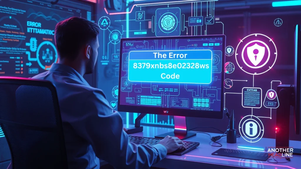 it expert analyzing a glowing system error screen - the error 8379xnbs8e02328ws code