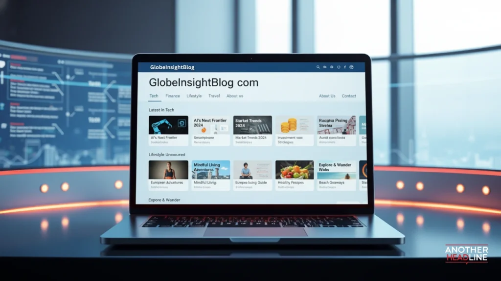 laptop showing a global news dashboard with tech, finance, lifestyle, and travel categories - globeinsightblog.com