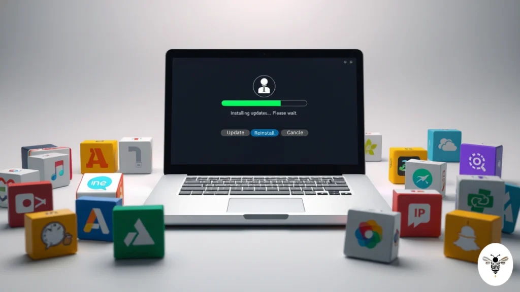 laptop with software update progress bar and reinstall options -error softout4.v6 fix