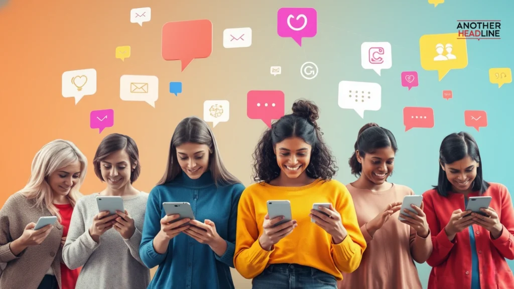 people using digital devices with floating icons of speech bubbles and connection lines representing inclusive digital voices