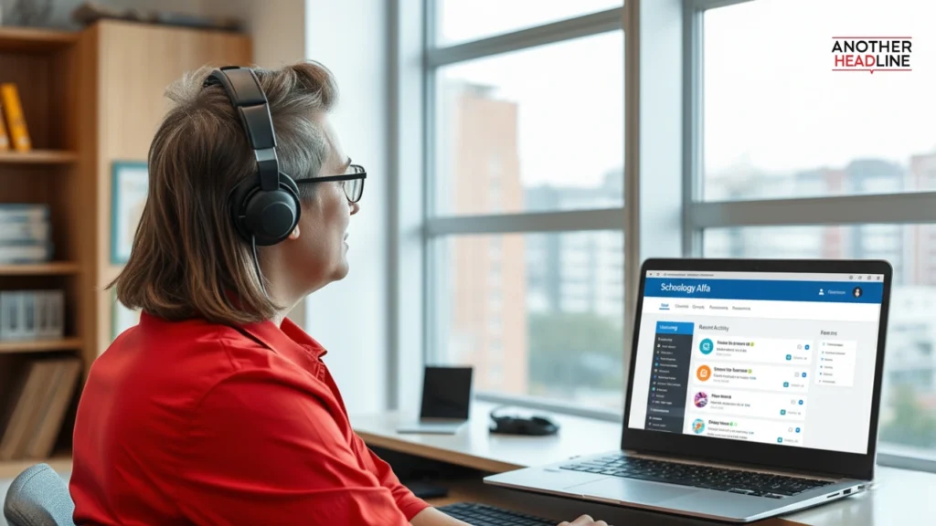 school administrator viewing analytics on schoology alfa