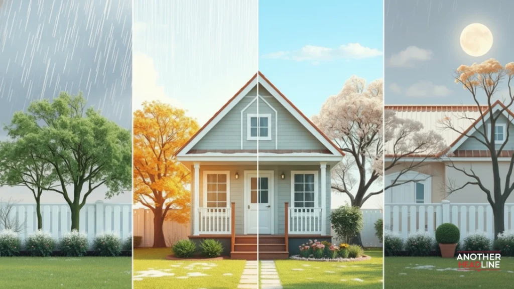 seasonal home maintenance around a house showing rain, sun, dust, and winter care – fangchaxiu com