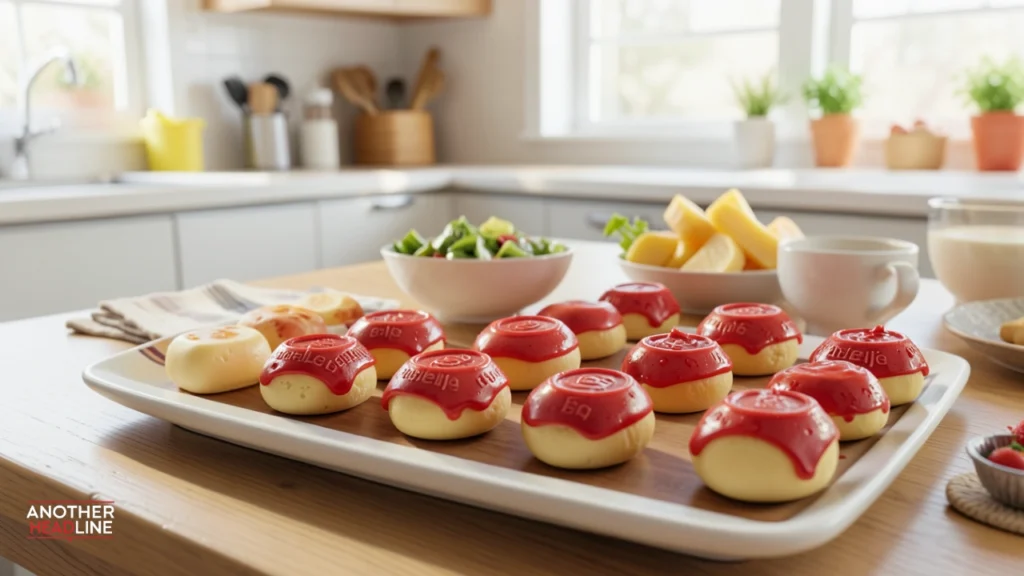 babybelletje cheese snacks neatly arranged on a kitchen table