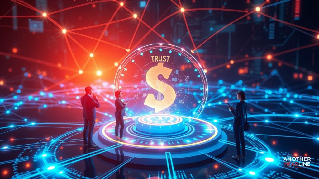 glowing digital financial hub with people using holographic screens - damlpips innovation