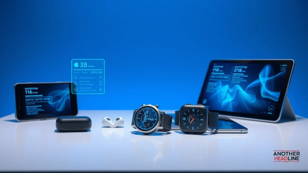 latest smartphone, smartwatch, earbuds and tablet on sleek table – Whatsontech gadget
