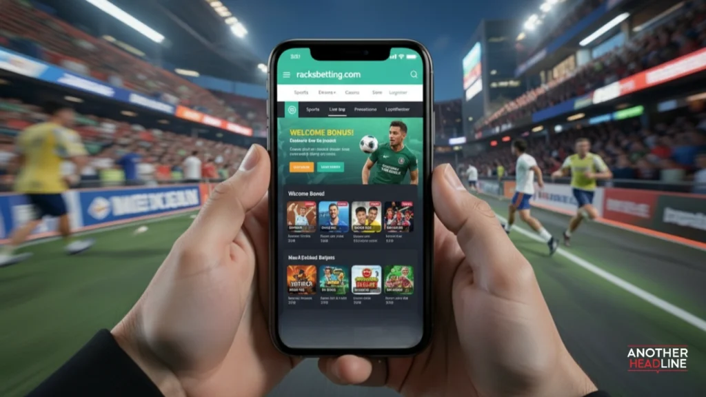 mobile sports betting on smartphone with live odds and casino games, by racksbetting com