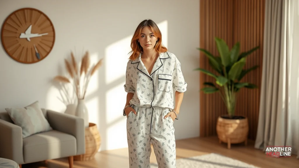 modern pyjamaspapper outfits worn indoors with stylish tailoring and a cozy, fashionable look