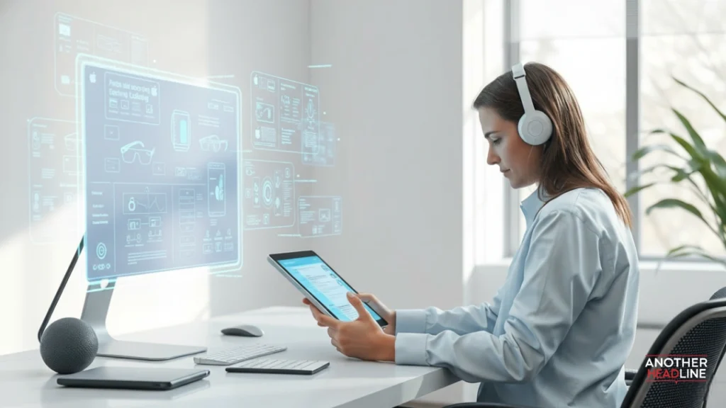 person reading tech articles on a tablet in a modern workspace – Whatsontech