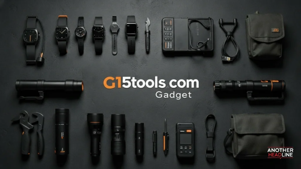 premium flat-lay of tactical gadgets and tools with g15tools com branding – g15tools com gadget