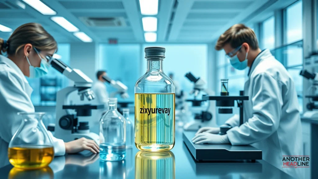 scientists analyzing zixyurevay vial in modern laboratory