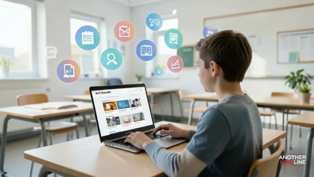 student logging into kiit moodle lms on a laptop