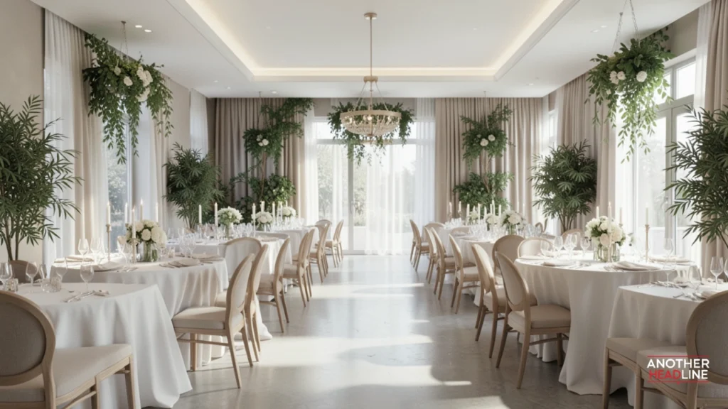 zuhagarten modern luxury event space with elegant décor, greenery accents, and calm inviting atmosphere