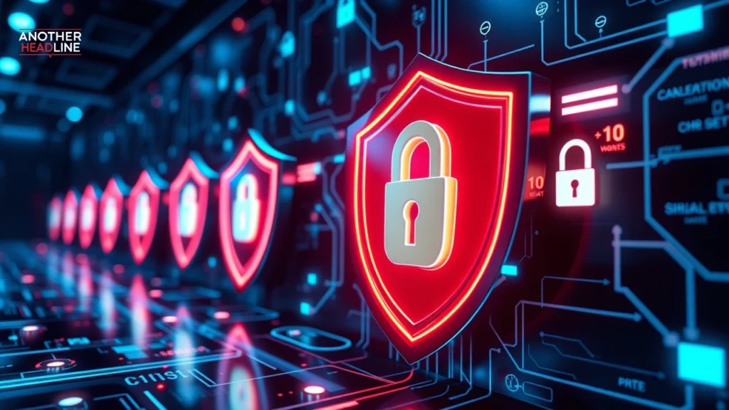 cybersecurity concept with shield icons protecting digital data and secure servers – wixnets.com