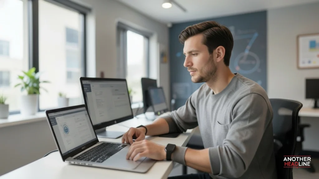 employee using on workplace tasks, showcasing tech trends gfxprojectality in modern hr training