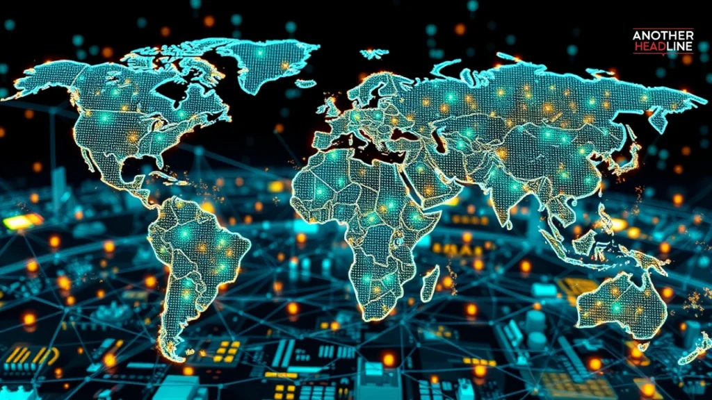 global digital economy network with interconnected organizations and real-time data systems - knestfs framework