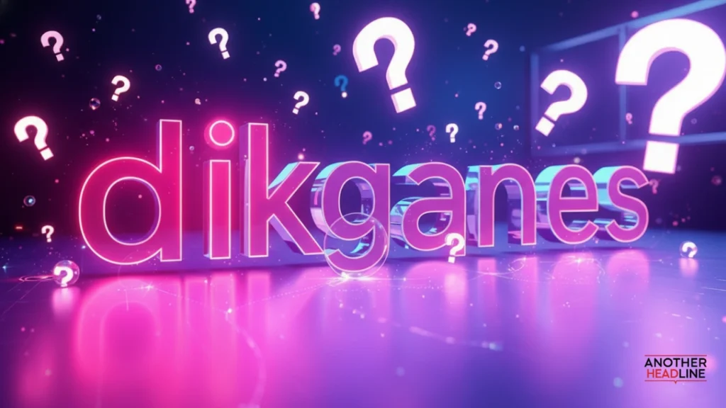 glowing digital typography forming the word dikganes with floating symbols