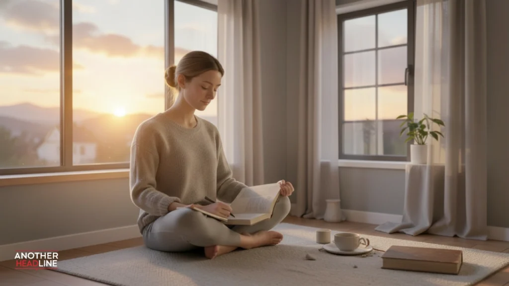 morning routine with journaling, meditation, and reading, showing disciplined habits from success100x.com factors