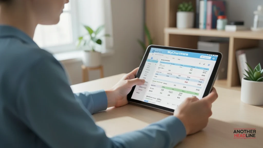 patient reviewing billing,payments and insurance information on a tablet using mychartnwm