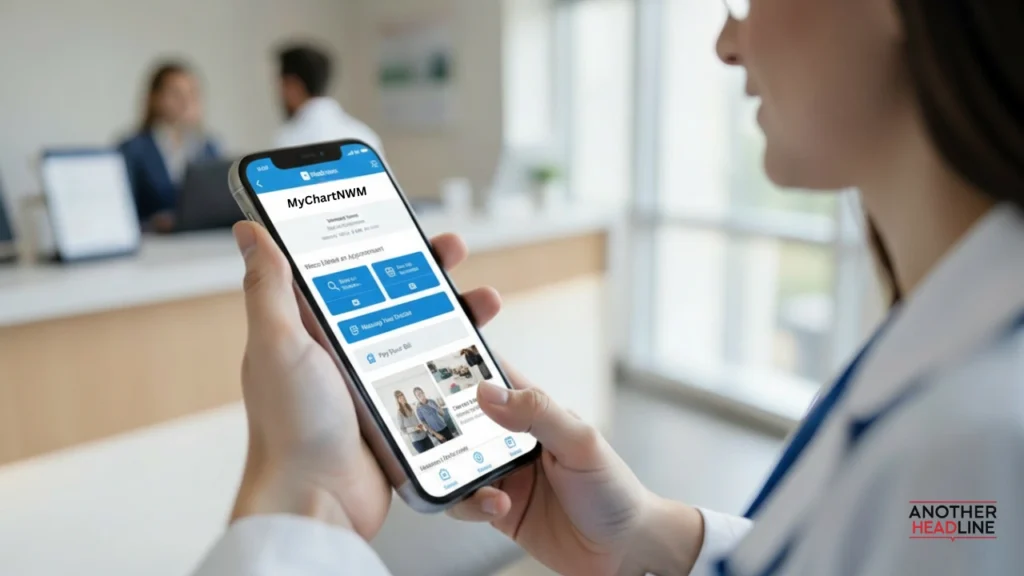 patient scheduling a medical appointment on the mychartnwm app using a smartphone