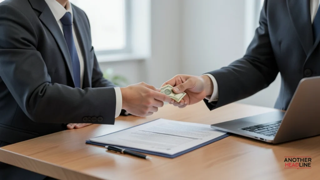 professional business deal with cash exchange and representing financial transactions discussed on bitnation-blog .com