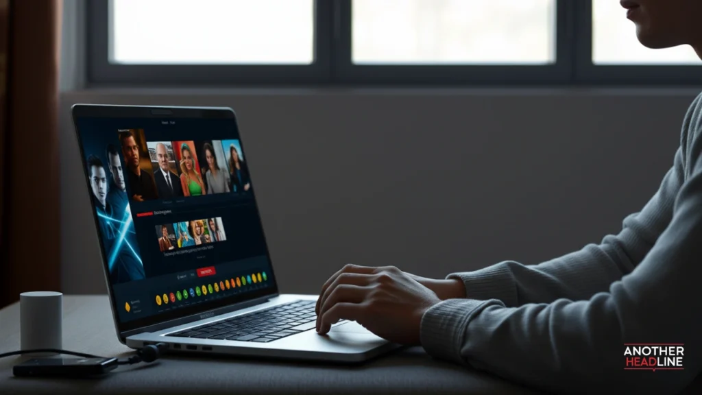 user downloading movies on a laptop from filmygod uk piracy website