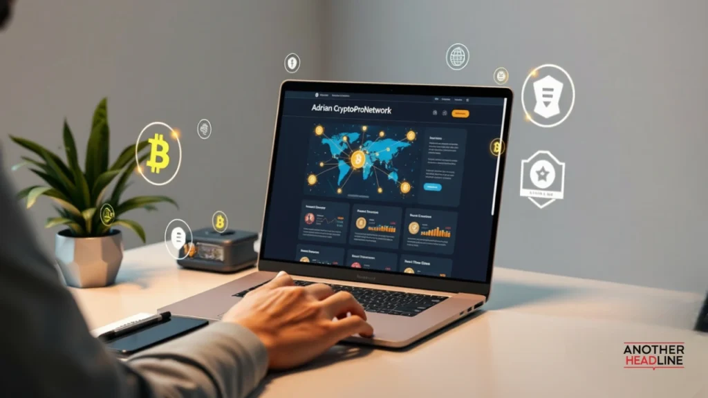 adrian cryptopronetwork crypto trading analysis on laptop with ai charts and blockchain dashboard