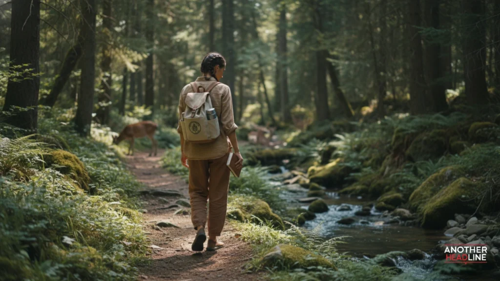 explorer walking mindfully on a clean nature trail, respecting wildlife and environment – daskusza exploration